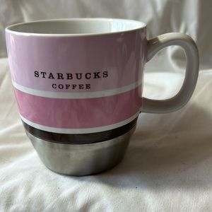 Starbucks Pink Stripe with Stainless Steel Bottom 10oz 2007 Coffee Mug